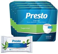 Bundle of Presto Supreme Classic Disposable Incontinence Underwear for Men and Woman, Maximum Absorbency, Medium, Waist Size 32" - 44", 80 Count - Plus 1 Pack of 48 Presto Wipes