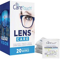 Care Touch Pre-Moistened Lens Cleaning Cloths | 20 Individually Wrapped Wipes | Great for Eyeglasses, Tablets, Lenses, and Other Delicate Surfaces