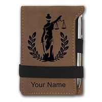 Mini Notepad, Lady Justice, Personalized Engraving Included (Dark Brown)