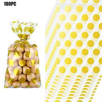 100 PC Gold Polka Dot Candy Bags with Golden Twist Ties,Christmas Party Clear Treat Bags,OPP Candy Bags for Cookie Candy Snack Wrapping Wedding Gift Party Favor