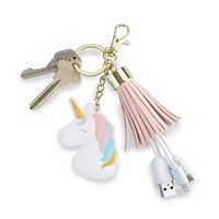 Kate Aspen 11351NA Unicorn & Tassel Charging Cord Keychain-USB-C Lightning Cable Tech Gift/Fashion Accessory, One Size, Pink