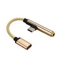 Simplylin2 in 1 Nylon Braided Charge USB C to 3.5mm Audio Headphone Type C Audio Splitter (Gold)