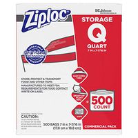 Ziploc Professional Storage Bags, For Food Organization and Storage, Double Zipper, Quart, 500 Count, Clear