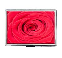 Red Rose Design Stainless Steel ID Cigarettes Case Holder Stylish Credit Card Wallet