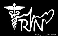 Registered Nurse - RN Caduceus Lifeline Heart Decal Vinyl Sticker Graphics|UR Impressions|Car Truck Suv Van Wall Window Laptop|WHITE|7.5 X 4.1 Inch|URI338