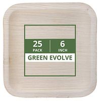 Green Evolve 810017651443 Palm Leaf Set (25 Pack) | 6" Salad Plates| Heavy Duty Ecofriendly Disposable Dinnerware |, 6" Square, Light Brown
