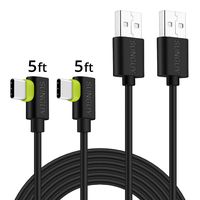 Right Angle USB C Cable,SUNGUY 5FT 2Pack 90 Degree Type C to USB A QC 2.0 3.0 Fast Charger & Data Sync Cord Compatible for Samsung Galaxy A6s A8 A9, Moto X4 G6 G7 Plus, LG V20 G8 Black