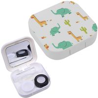 Portable Contact Lens Case Box Travel Kit Mirror + Bottle + Tweezers Container Holder [ Cartoon Giraffes Elephants Cacti ]