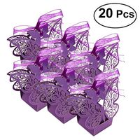 OULII Laser Cut Romantic Butterfly Candy Boxes DIY Gift Sweet Boxes with Ribbons for Wedding Birthday Party Favor 20pcs (Purple)
