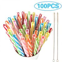 OKGD 100 Piece Reusable Hard Plastic Straws. BPA-Free, 9 Inch Long Various Colors Stripe Drinking Straws, Outer Diameter 0.28 Inch