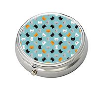 Cecillia Cat Faces with Expretions Decorative Boxes Silver Round Pill Box Medicine Tablet Holder Wallet Organizer Case for Pocket or Purse