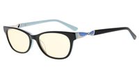 Eyekepper Ladies' Blue Light Blocking Glasses-Computer Reading Glasses-Acetate Frame for Small Womens Face, Amber Tinted Lenses (Black Blue,+0.50)