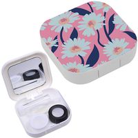 Portable Contact Lens Case Box Travel Kit Mirror + Bottle + Tweezers Container Holder [ Chamomiles On ]