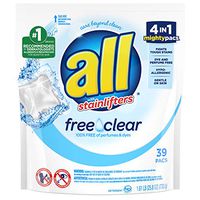 All Mighty Pacs Laundry Detergent Free Clear for Sensitive Skin, Pouch, 39 Count