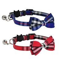 CHUKCHI 2 Pack/Set Cat Collar Breakaway with Cute Bow Tie and Bell for Kitty and Some Puppies, Adjustable from 7.8-10.5 Inch (Red+Blue)
