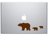 Bear Family Grizzly North pole Animal Decal Vinyl Removable Decorative Sticker for Wall, Car, Ipad, Macbook Laptop Bike Helmet Appliance Instrument Motorcycle Suitcase (6" inches, dark brown)