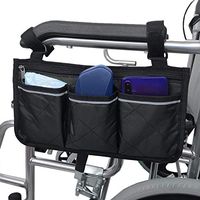 Wheelchair Side Bag with Pouches and Reflective Stripe, Wheelchair Armrest Side Organizer for Electric Wheelchairs, Manual Wheelchairs Lightweight and Easy to Use (Black)