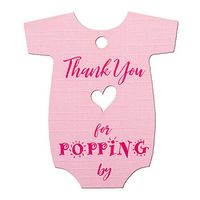 Summer-Ray 50pcs Pink Baby Onesie Baby Shower Favor Thank You Tags Thank You for Popping by