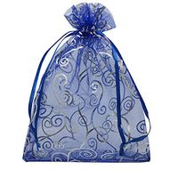 100pcs 5x7 Inches Drawstrings Organza Gift Candy Bags Wedding Favors Bags (Navy Blue with Silver)