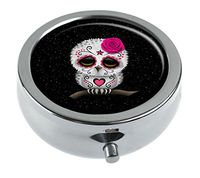 Top A Skull owl Custom Personalized Round Pill Box Decorative Box Vitamin Container Pocket Or Wallet (Skull owl -7)