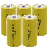 5x Exell SubC 1.2V 1500mAh NiCD Button Top Rechargeable Batteries for high power static applications (Telecoms, UPS and Smart grid), electric mopeds, meters, radios, RC devices, electric tools