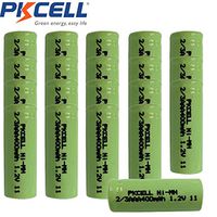 PKCELL 20 Pcs 2/3AAA 1.2V 400mAh NI-MH Rechargeable Battery Flat Top