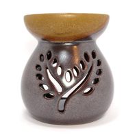 Celadon Ceramic Aroma Oil Burner (Oil Lamp, Oil Diffuser), Approx. 3.5 in. x 3.5 in. x 4 in, Matte Finish, Bronze Color