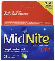 MidNite PM Drug-Free Sleep Aid 28 Chewable Mint Flavored Tablets, Dietary Supplement with Melatonin, Bromelain, Herbs