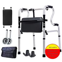 ZXQQQ Walker for Seniors with Seat Folding Slides Rolling Ultra Walkers with Wheels Bag and Hand Grip Lightweight Bath Chair for Man and Woman Silver
