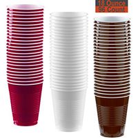 18 oz Party Cups, 96 Count - Burgundy, White, Brown - 32 Each Color