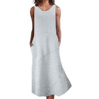 Women Plus Size Dress,2019 New Summer Loose Linen Long Dress Sleeveless Stripe Maxi Dress with Pockets,Full Size (S-US:4, Gray)