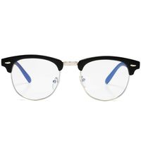 AZORB Retro Blue Light Blocking Computer Glasses Semi-Rimless Eyeglasses Frame Horn Rimmed (Matte Black/silver)