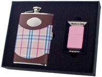 Visol"Lola" Flask and Zippo Lighter Gift Set with Pink Matte, 8-Ounce