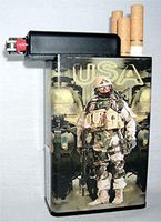 Cigarette Case with Built on Lighter Holder (Military Marines)