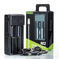 E-SYB M2 Smart Battery Charger, Portable 18650 Li-ion Rechargeable Battery Charger 2 Bay with USB Port for 3.7V Flashlight Headlamp Handheld Fan Battery VTC4 VTC5 VTC6 he2 he4 hg2 25R 30Q
