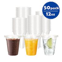 OTOR 50-Pack 12oz Clear Plastic Cups with Flat Lids - Disposable Cold Drink Party Cups, Iced Coffee Cups Polypropylene (PP)