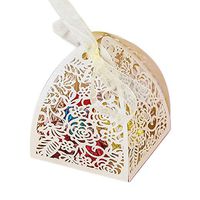YOZATIA 50pcs Laser Cut Rose Gift Boxes with 50 Ribbons, 2.6 x 2.6 x 2.8 Inches Favor Boxes for 16 Birthday Party Wedding Favor (Ivory)