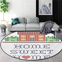 RUGSMAT Home Sweet Home Computer Chair Floor Mat,Colorful Graphic Style Cross Stitch Embroidery Design Needlework Theme Printed Round Carpet for Children Bedroom Play Tent,Diameter-24 Inch