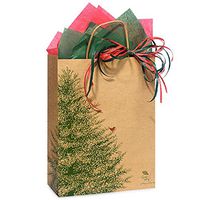 NW Evergreen Tree Paper Shopping Bags - Cub Size - 8in. X 4.75in. X 10.25in. - 25 Pieces