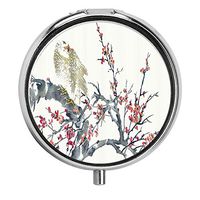 HOOSUNFlagrbfa Wash Painting of Eagle on Plum Tree Custom Round Travel Pill Vitamin Decoration Box Case Holder with 3 Compartments