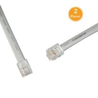 TENINYU RJ11 6P4C 4 Conductor Straight Modular Telephone Data Extension Flat Cord Cable Silver-2FT, 2 Pack