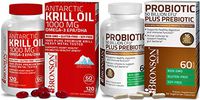 Probiotic 50 Billion CFU + Prebiotic with Apple Polyphenols & Pineapple Fruit Extrac + Bronson Antarctic Krill Oil 1000 mg with Omega-3s EPA DHA