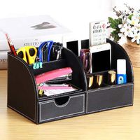 T-ZJHC Multi-Function Desktop Storage Box Creative Business Card Holder Pen Holder Office Stationery, Black Plain Multi-Functional Storage, 28 14.5 14.5cm