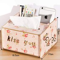 T-ZJHC Tissue Box Remote Control Storage Box Living Room Creative Coffee Table European Wood Multi-Function Tray Home, Horizontal Version of Small Spring Flowers