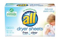 all Fabric Softener Dryer Sheets for Sensitive Skin, Free Clear, 120 Count