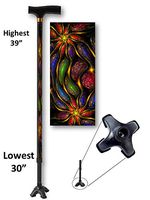 Walking Cane Self Adjustable Aluminum T Handle Derby Style with Quad Foot Liquid Gems Pattern
