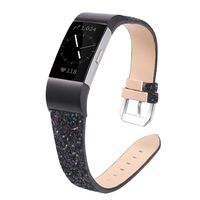 Meyicoo Glitter Band Compatible with Fitbit Charge 2 Band,Leather Bling Sparkly Breathable Soft Wristband Replacement Accessories Strap for Women Men (Black)