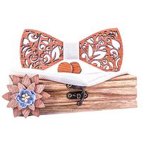 Meidexian888 Classic Handmade Mens Customized Solid Wood Bow Tie Creative Wedding Wooden Hollow Carved with Box Set (White)