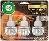 Air Wick Plug in Scented Oil 3 Refills, Pumpkin Spice, Holiday scent, Holiday spray, (3x0.67oz), Essential Oils, Air Freshener, Packaging May Vary