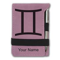 Mini Notepad, Zodiac Sign Gemini, Personalized Engraving Included (Pink)